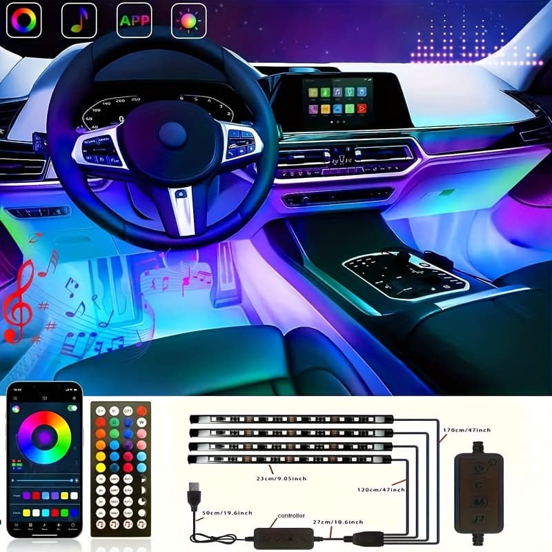 TEMU Led Lights For Car, Interior Car Lights 72 Led 16 Million Colors With App And Remote Control Music Rgb Inside Car Lights With And , Car Accessories