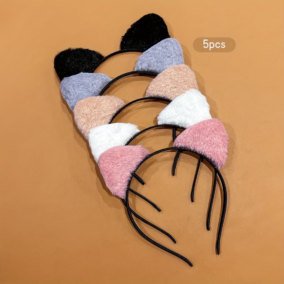 TEMU 5 Cat Ear Plush Headbands, Random Colors, Cute Headbands, Headdresses, Hair Additions