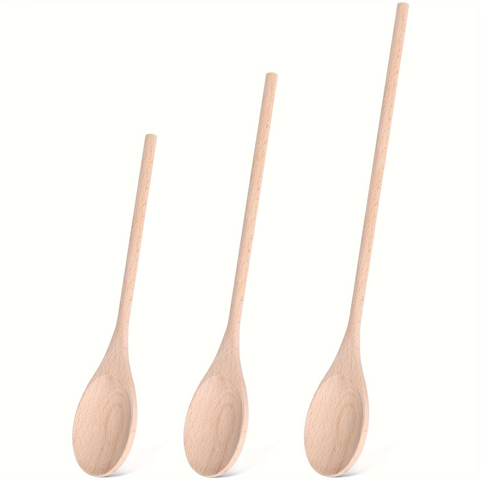 TEMU 3pcs Long Handle Wooden Spoons, 10/12/14 Inch Wood Soup Spoons Cooking Utensil For Kitchen Mixing Stirring Serving