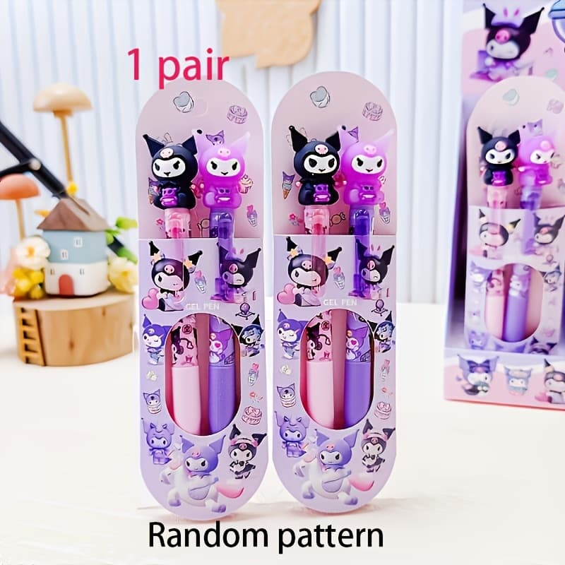 TEMU A Pair Of Kuromi Series Cute And Stylish Gel Pens - Vibrant Pastel Design, Smooth And Writing, Suitable For School And Office, Adorable Stationery
