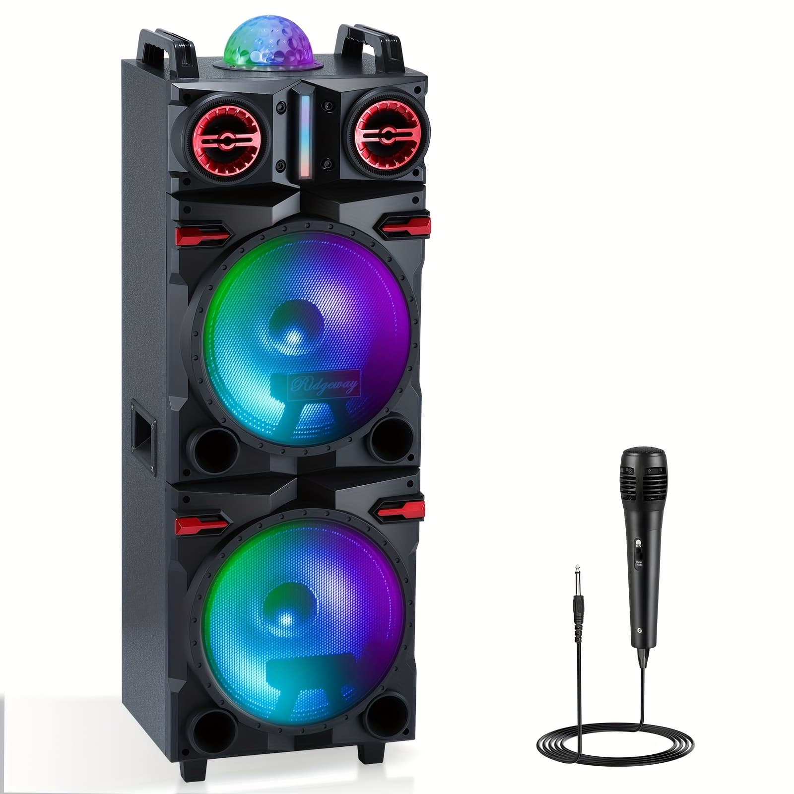 TEMU Dual 10" Woofer 9000w Portable Rechargable Speaker, Outdoor Wireless Pa System With Microphone, Karaoke Machine For Party Dj Light, Support Usb, Tf, Aux, Tws, Fm Radio, Rec