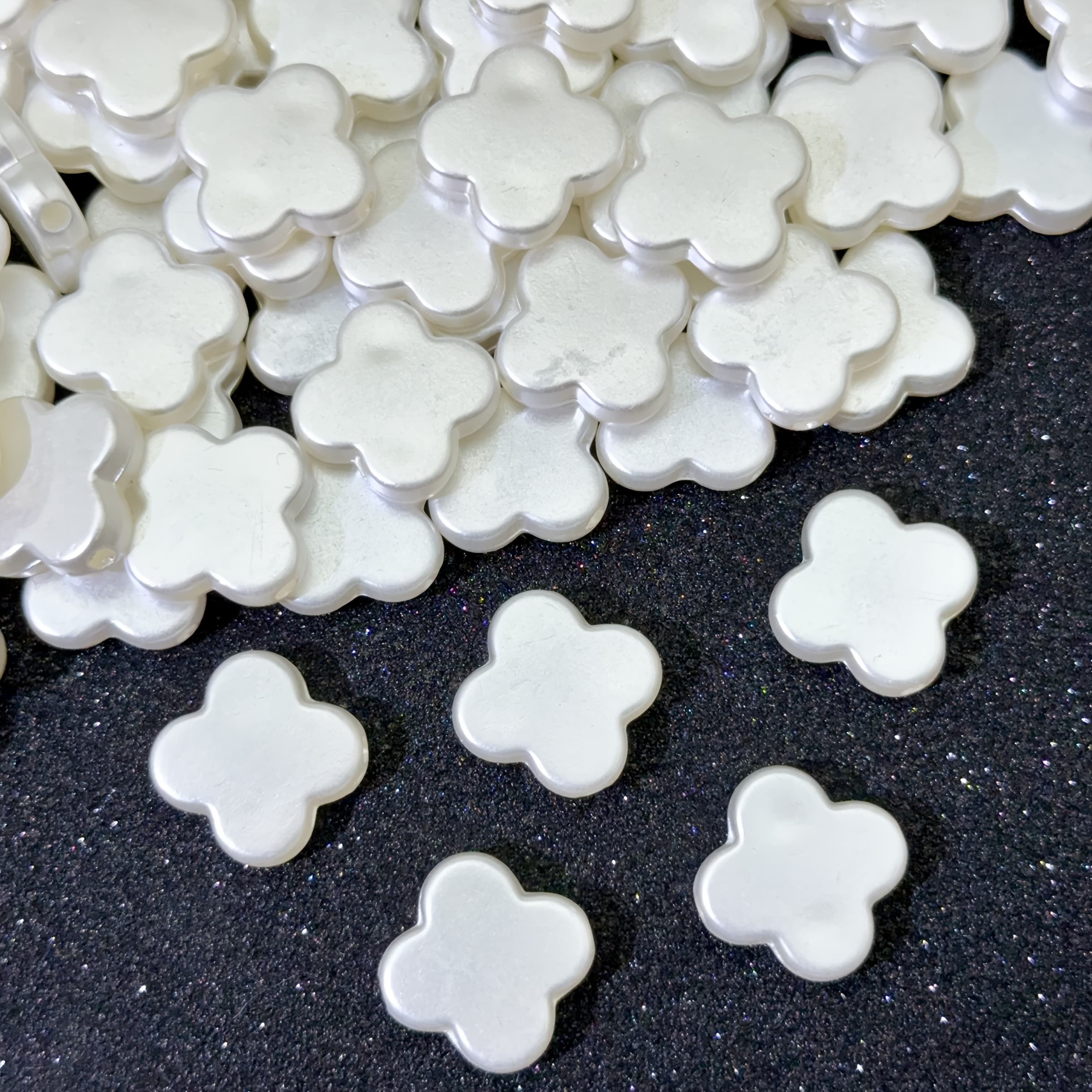 TEMU 2d Flat - 50pcs Flat White Acrylic Clover Beads - Clover Pendant Jewelry Making, Necklace, Earrings, Bracelet Additions - Jewelry Making Bead Craft Supplies