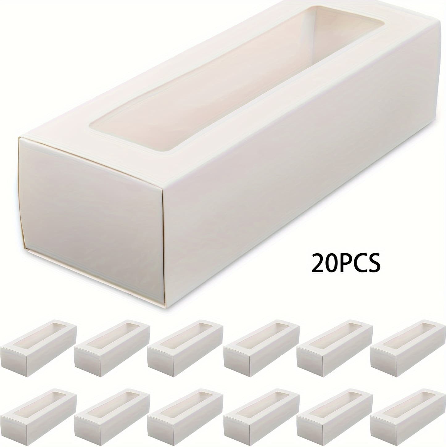 TEMU 20pc Macaron Boxes Window Pvc Dessert Boxes White Cardboard Biscuit & Candy Boxes