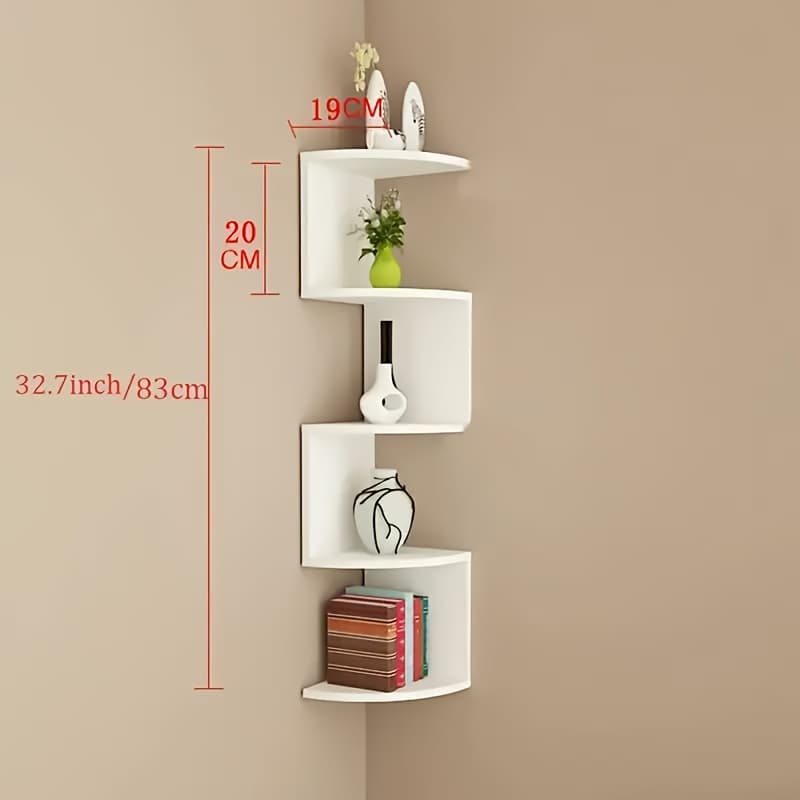 TEMU 5 Tier Corner Wall Shelf, Space Saving White Floating Storage Shelf, No Drill Wall Mounted Organizer For Bathroom, Bedroom, Kitchen And Office, Modern Acrylic