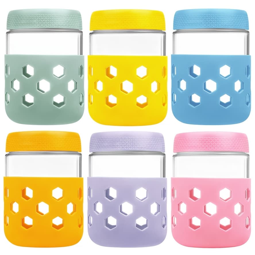 TEMU 6-pack 16oz Overnight Oats Containers With Lids, Glass Jars With Airtight Lids, Wide Mouth Mason Salad Jars, Glass Food Storage Containers For Snacks Yogurt Spice Sugar