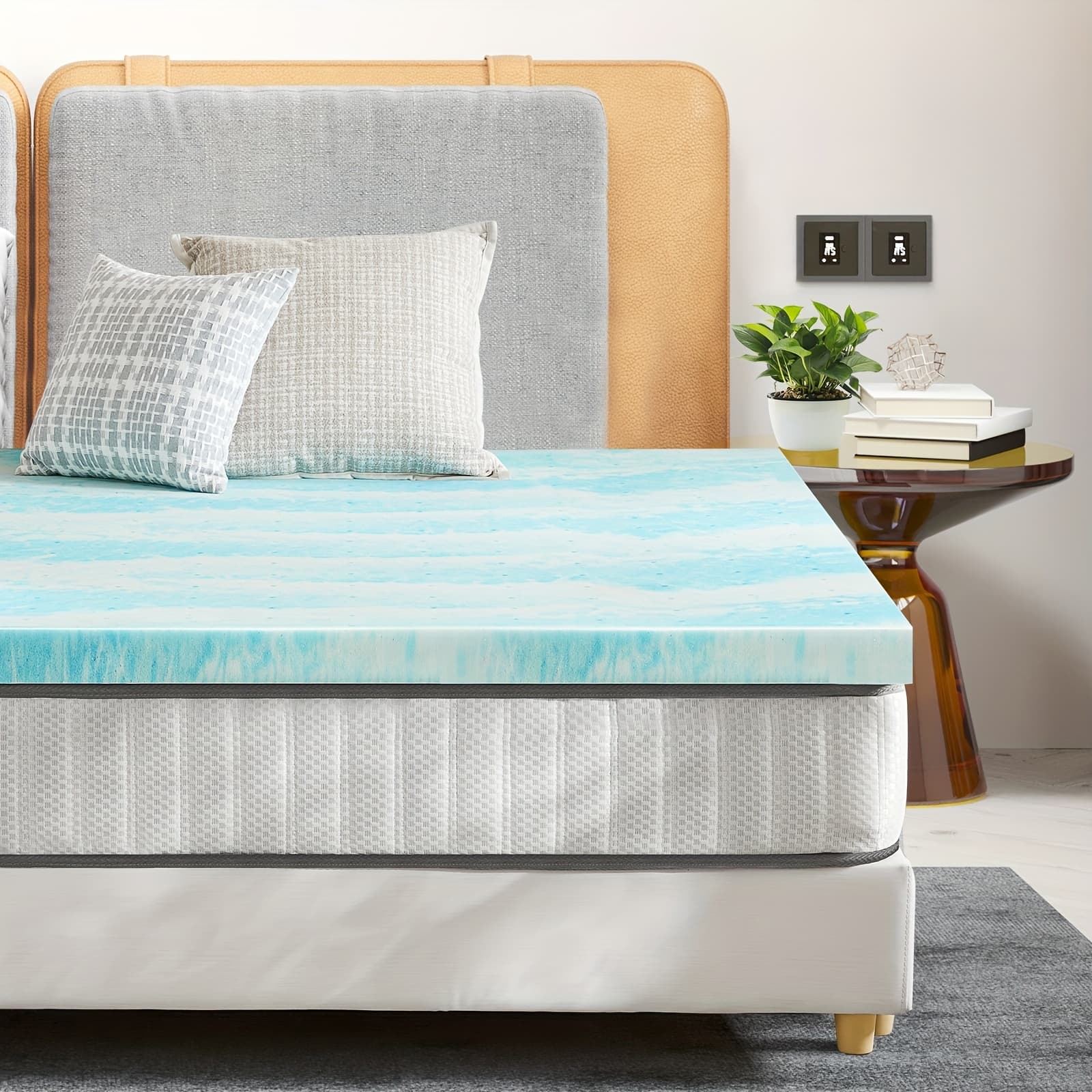 TEMU Cooling Memory Foam Mattress Topper - Soft Breathable Bed Pad For Sleeper Sofa, Rv, Camper - Certified, Blue, Rv , Accessory, Material