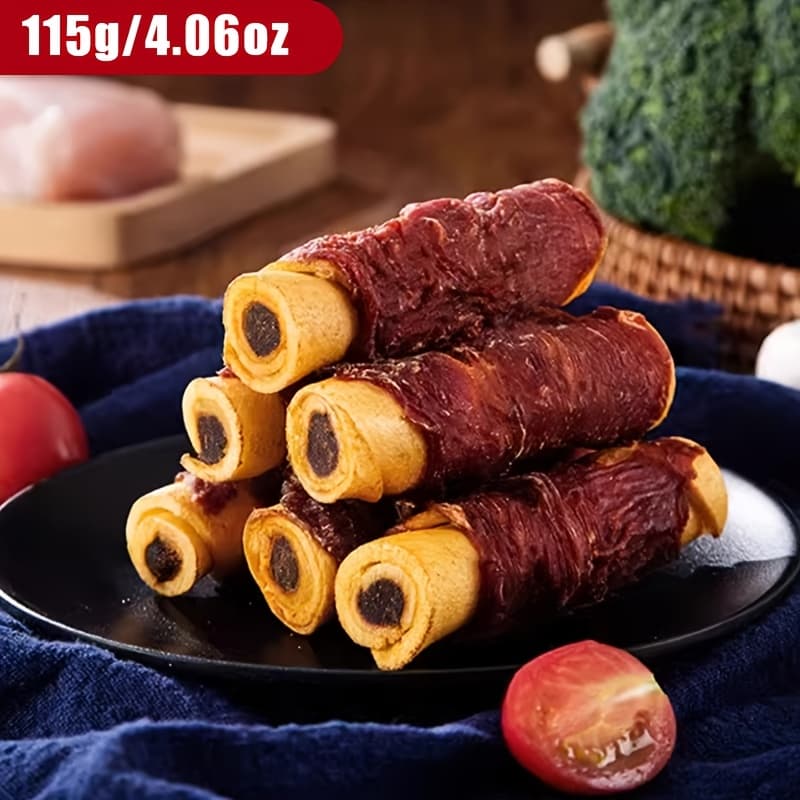 TEMU Dog Snacks Duck Meat And Beef Hide Filled Chew Sticks | Pure Duck Filling, Solid Chewiness, Good Durability, Suitable For All Breeds, Ideal For Training Rewards And Daily Gnawing