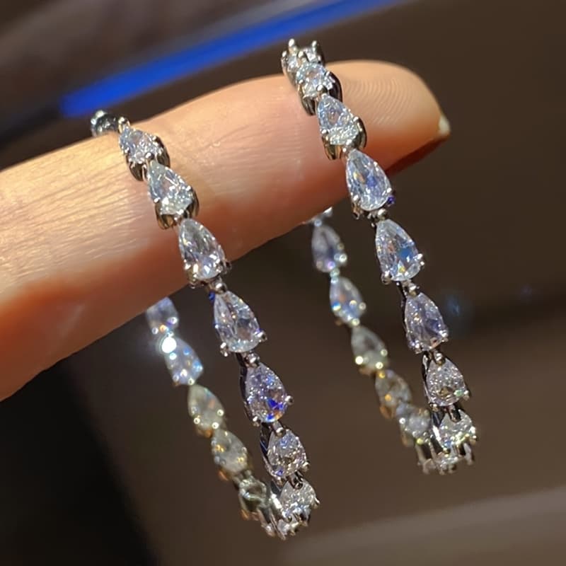 TEMU A Pair Of Elegant Circular Earrings For Women, Featuring Teardrop-shaped Cut Zirconia Set In Large Hoops, Perfect For Weddings, Casual , And Fashionable Parties