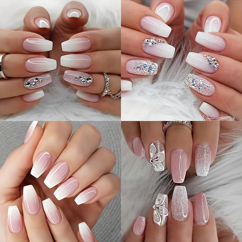 TEMU 4-box Set Of 96 French- Light -pink Gradient Press-on Nails