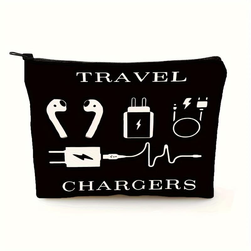 TEMU Black Polyester Electronic Charger Storage Bag, Travel Organizer For Cables, Phone Additions & Cosmetics With Secure Latch Closure
