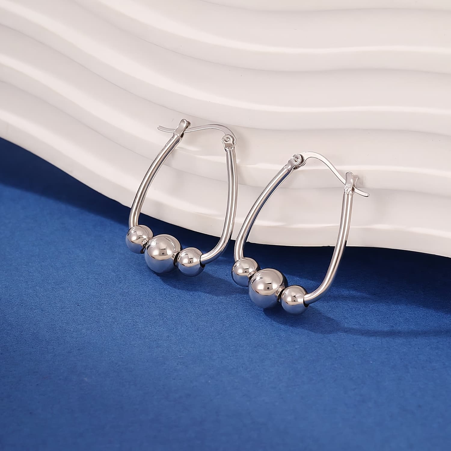 TEMU Exquisite Earrings For Women - S925 Sterling Silver 3-beading Ring And Pendant Style