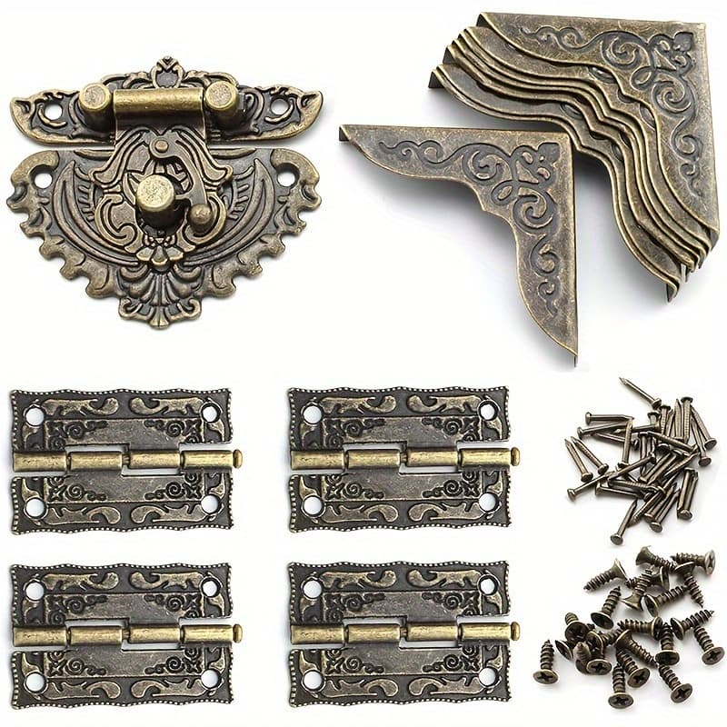 TEMU Tech Engraved Latch Hasp Hinges And Protectors Hardware Kit For Jewelry Box Decoration And Repair, Jewelry Boxes