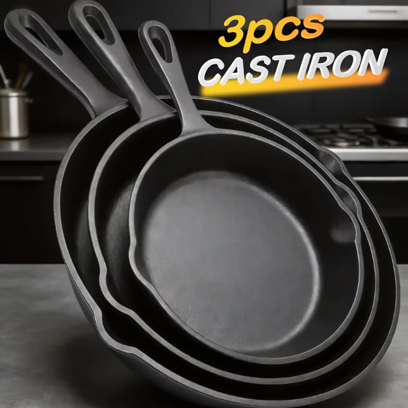 TEMU 3pcs Set: Heavy-duty Pan, Multi-functional Frying Pan, , And Baking Dish, Suitable For Kitchen & Outdoor Use - Perfect For Cooking Steak & Chicken