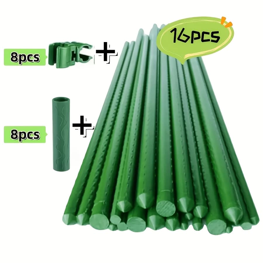TEMU 32pcs Set Of Coated Fruit And Rods, Including 16pcs Additions, Suitable For Vegetables, Fruits And Vines, Flowers Growth Climbing And Fixing, Size: 0.43 Inches .62 Inches