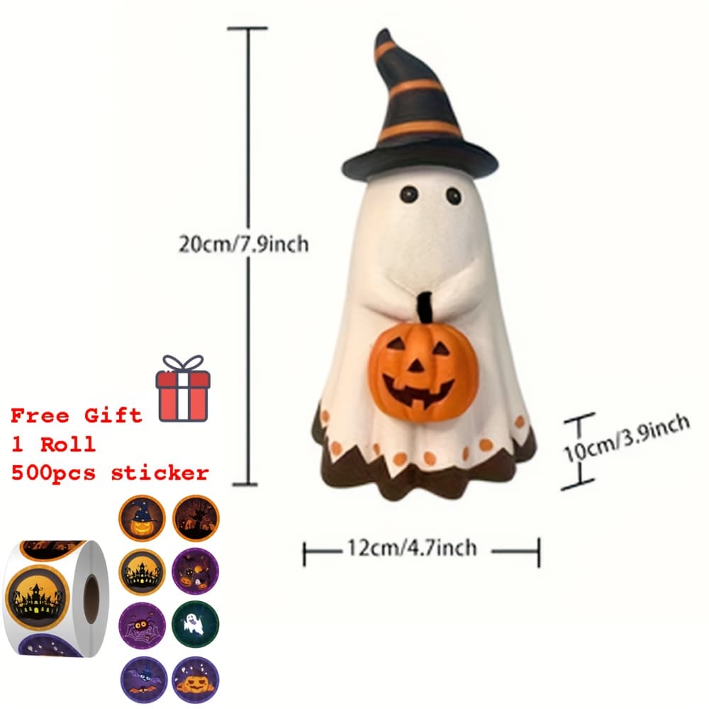 TEMU 1 Whimsical Halloween Statue Featuring A Witch Hat And A Pumpkin, Made Of Durable Resin, Ideal For Decorating During The