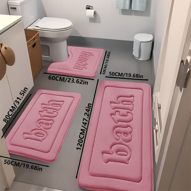 TEMU Memory Foam Bathroom Rug Set, Super Soft And Super Absorbent, Coral U-shaped Toilet Set, Suitable For Bathtub, Shower, Kitchen, Bedroom, Restroom, Bathroom Accessories, Home Decor