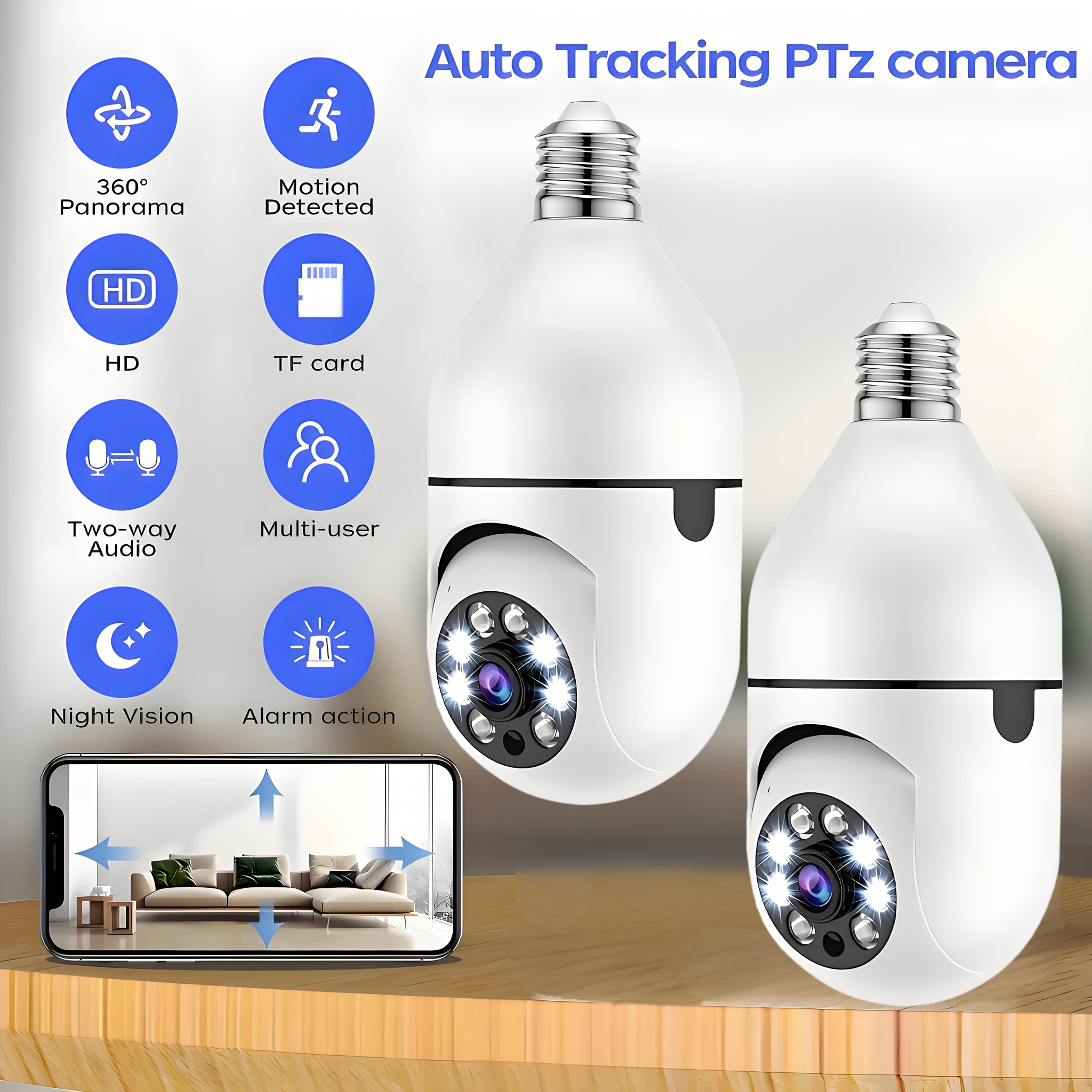 TEMU 2pcs Security Camera, Wifi Wireless Connection, With Mobile App, Real-time Viewing, Ultra-, Color Night Vision, Suitable For Indoor Occasions