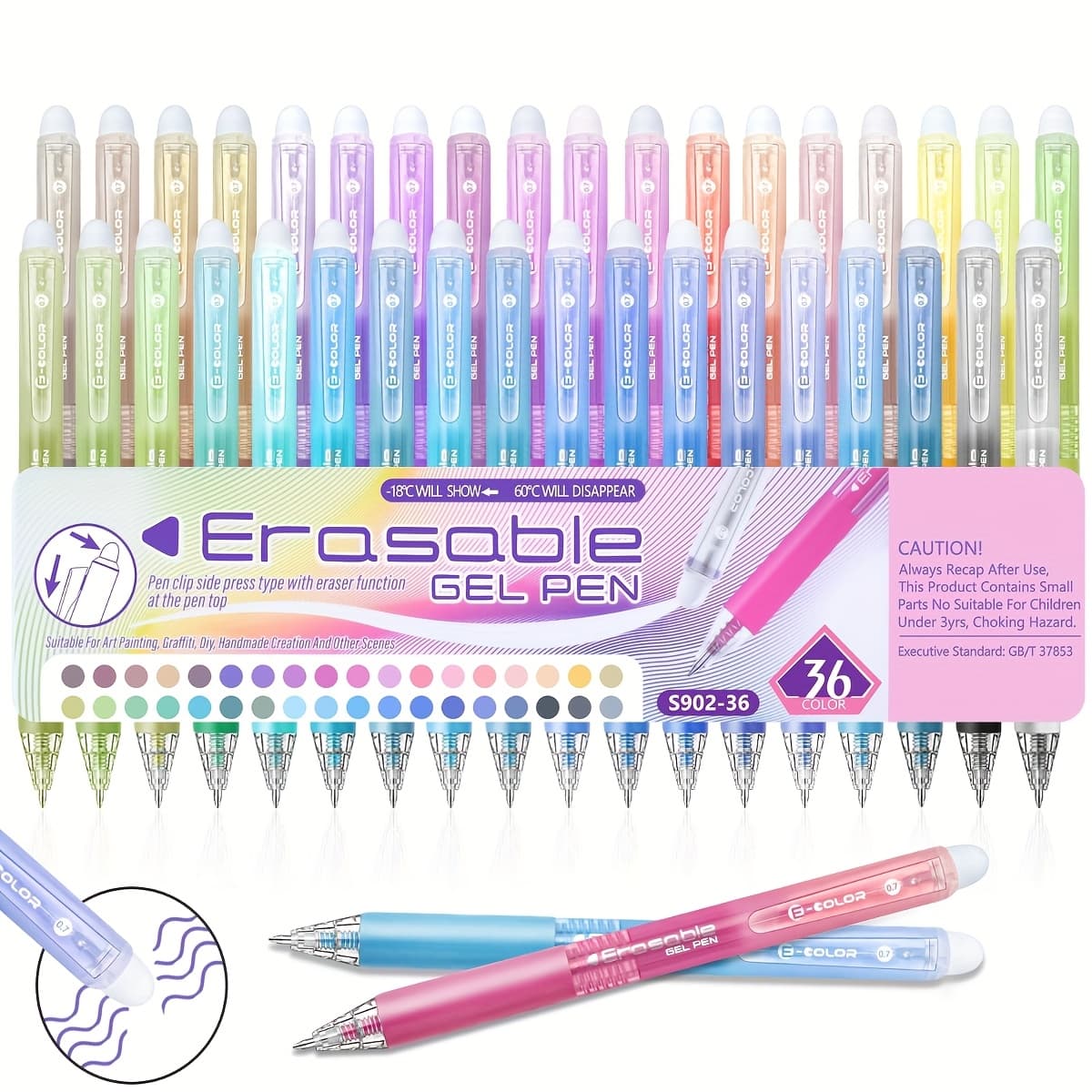 TEMU 36pcs Colored Erasable Gel Pens, Fine Point 0.7mm, Retractable Assorted Colors Pen With Eraser, Smooth Writing Erasable Pens For Drawing Puzzles