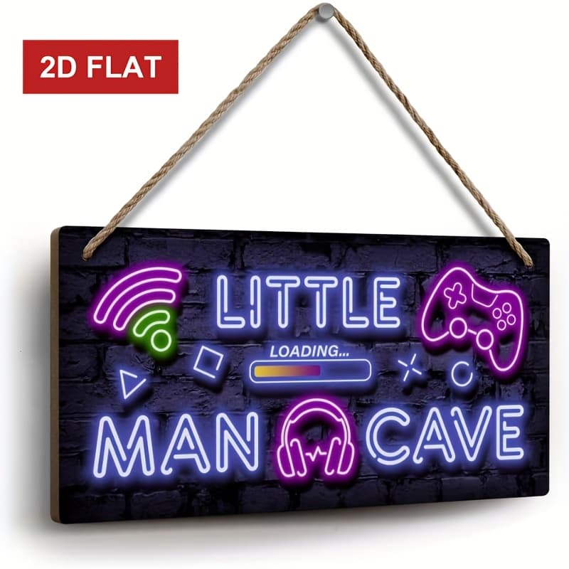 TEMU 2d Flat Little Man Cave Wooden Sign With Neon Paint, Perfect For Gaming Decor In A Boys' Playroom, Measuring 11.8x5.9 Inches