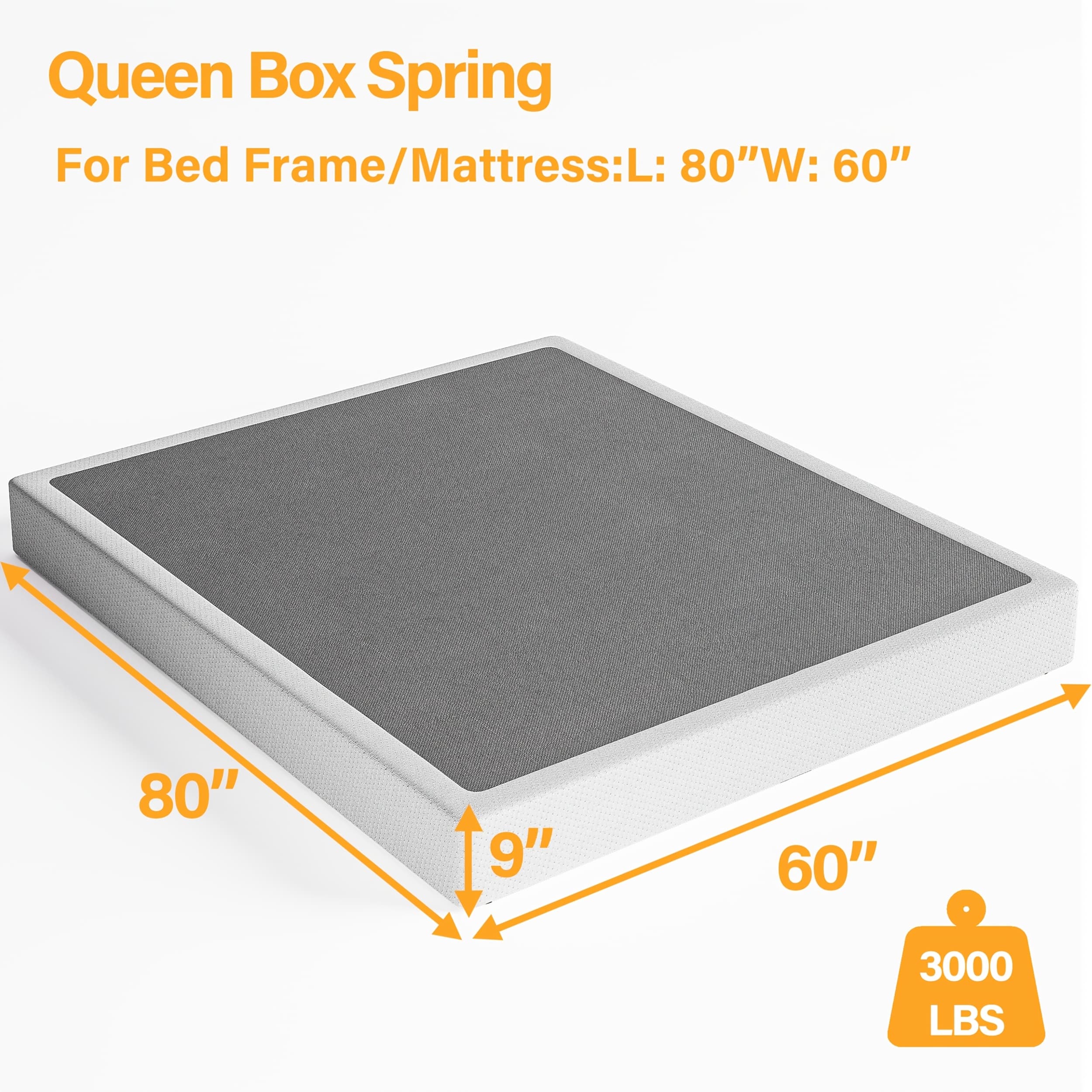 TEMU 5/7/9inch Box Spring High Metal Spring Only, Heavy Duty Mattress Foundation With Fabric Cover, Easy Assembly