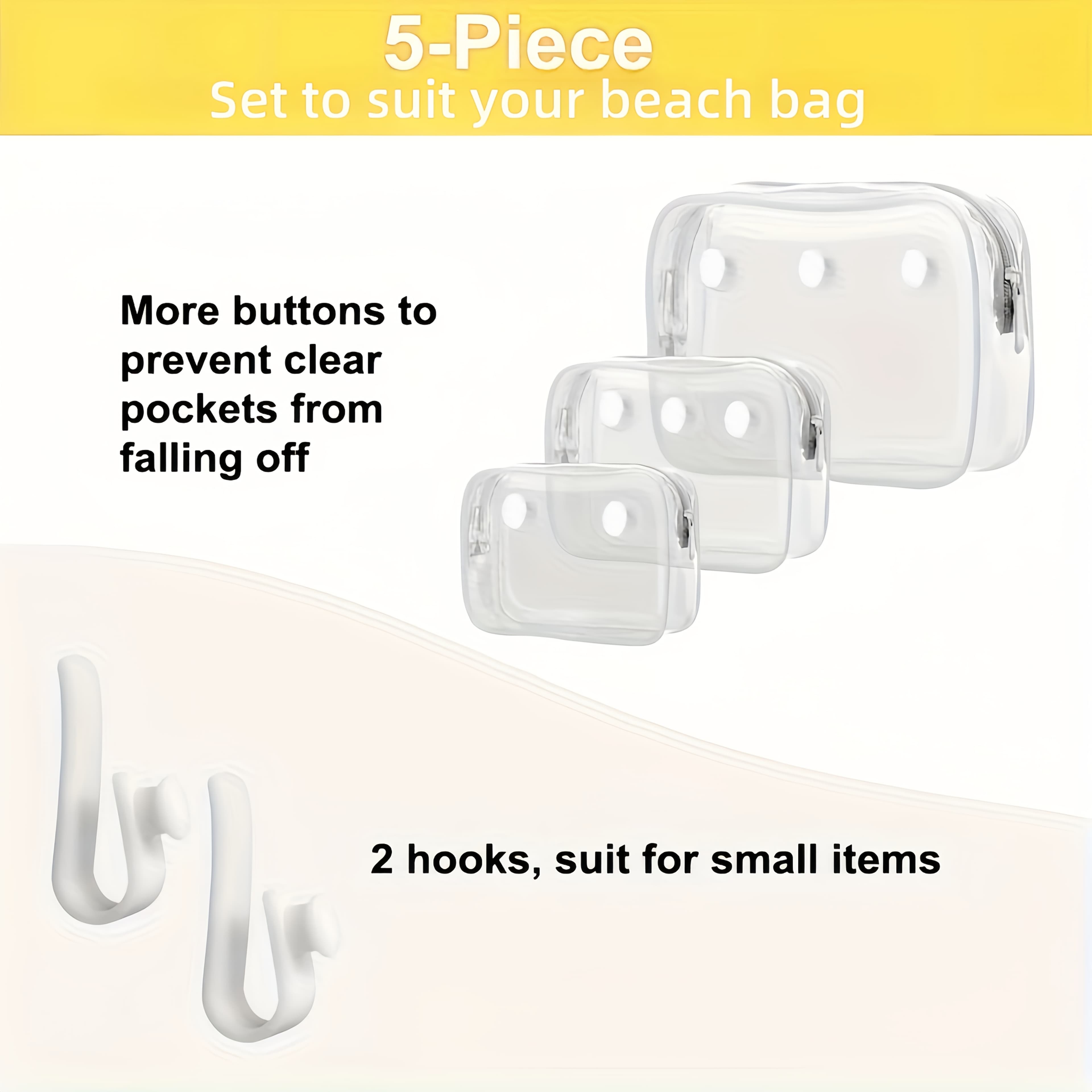 TEMU 3 Packs Clear Beach Tote Bag With 2 Pack Insert Hooks Additions For Beach Bags Travel Makeup Clean Toiletry Brush Organizer Cosmetic Divider Storage Inner Pouch
