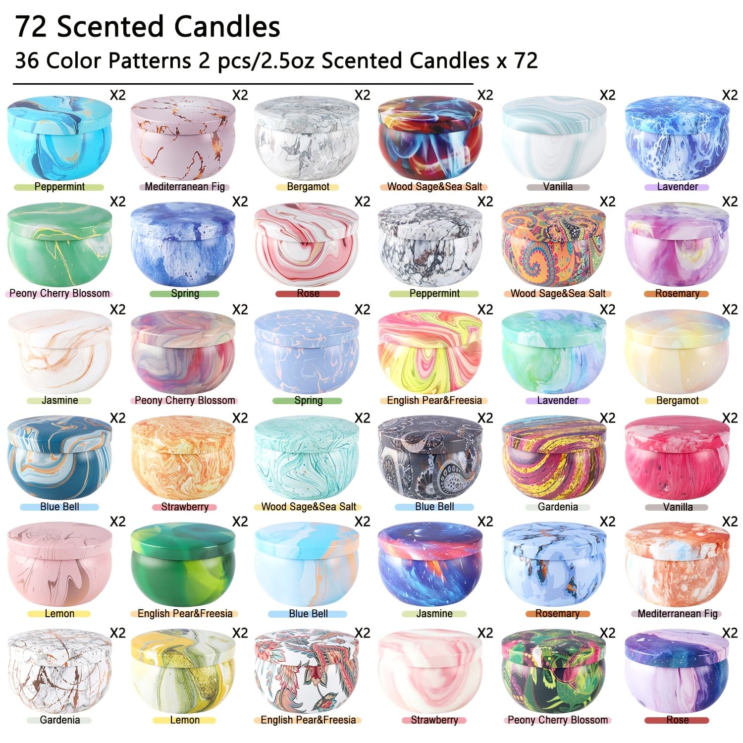 TEMU 72-pack Marble Design Scented Soy Wax Candles, 2.37" Round Metal Tins, Smokeless, Drip-free, For Weddings, Anniversaries, Christmas, Halloween, Thanksgiving, Valentine's Day