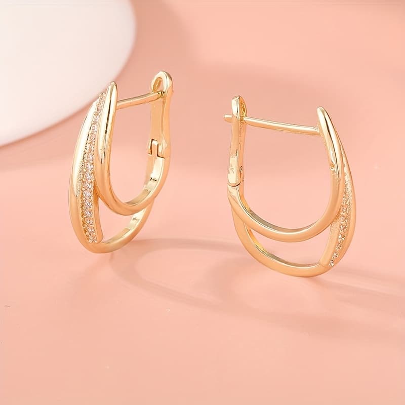 TEMU Luxurious Copper Inlaid Synthetic Synthetic Zirconia Hoop Earrings, Women's Circular Earrings, Long Oval Earrings