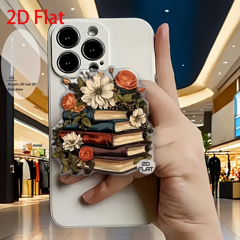 TEMU 2d Flat Illustration Of And Flowers Acrylic Retractable Phone Holder, Pop- Holder