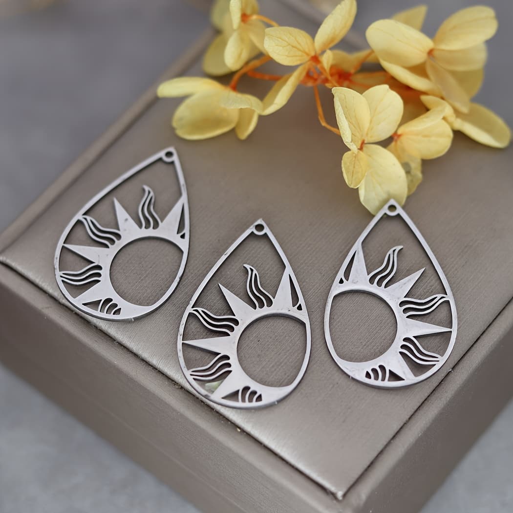 TEMU 3pcs Stainless Steel Sun Pendant Charms For Jewelry Making Diy Craft Tassels Earrings Necklace Waterproof Accessories