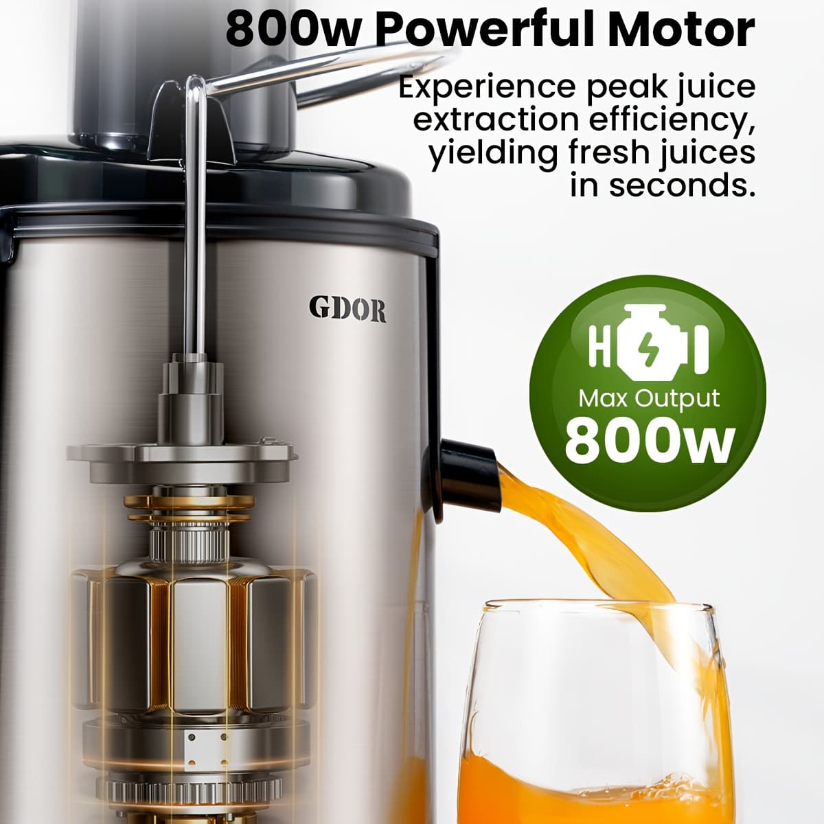 TEMU Gdor Power 800w Compact Centrifugal Juicer For Fruits, Vegetables, Space-saving Design, For , , 3" Wide Feed Chute, Bpa-free, Anti-drip Spout, Easy Clean, Includes Juice Jug, Brush, Black