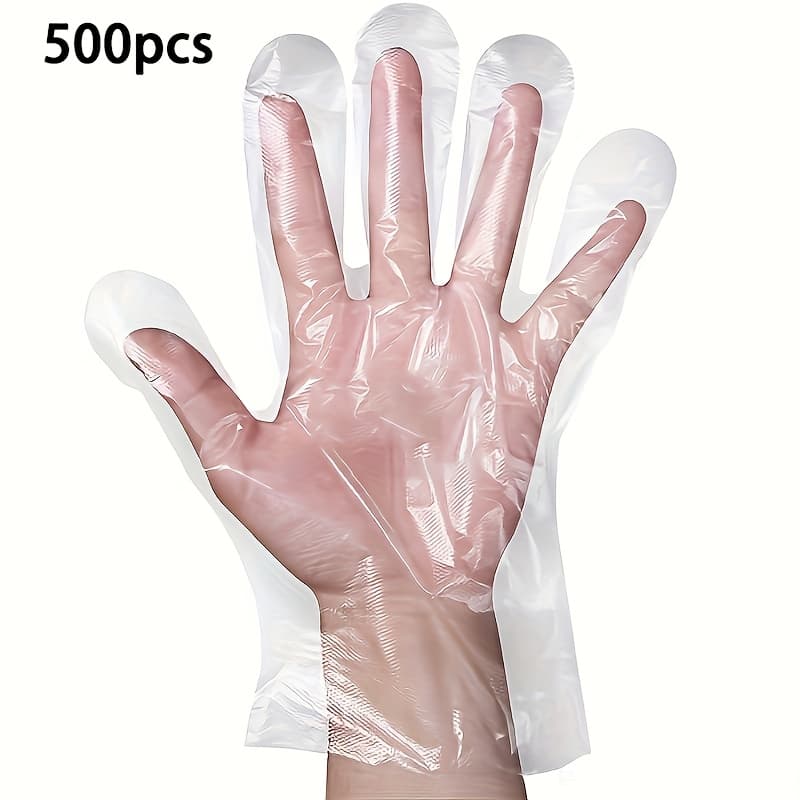 TEMU 500 Transparent Disposable Gloves, Made Of Pe Material, Lightweight, Hygienic Cleaning Supplies, Disposable Gloves For Cleaning And Handling