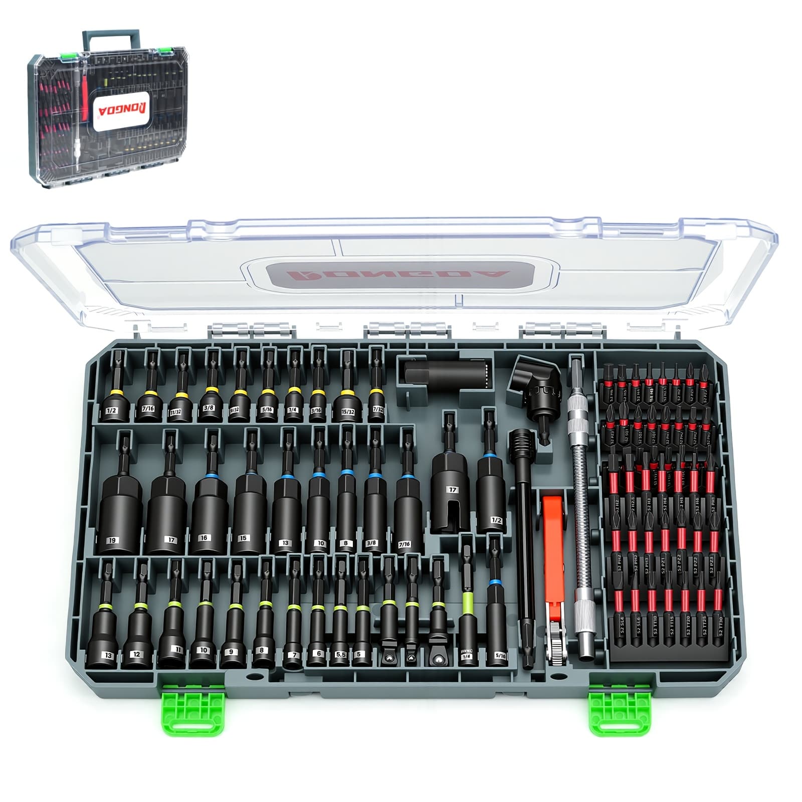 TEMU 86/80pcs Impact Nut Driver Set, Magenetic Nut Driver Set For Impact Drills And Premium Deep Drivers, Wing Nut Setters, 1/4'' Quick Change, Bit Extention, S2 Steel Bits, Pivoting Nut Setter