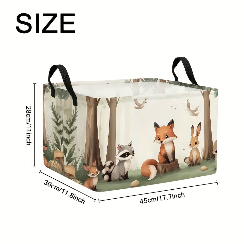 TEMU 1pc Fox Raccoon Forest Animals 2d Flat Themed Extra Large Foldable Storage Basket – Pattern, Sturdy Fabric Organizer With Handles, Perfect For Laundry,, And Clothes, 2d Flat, Shelf Baskets