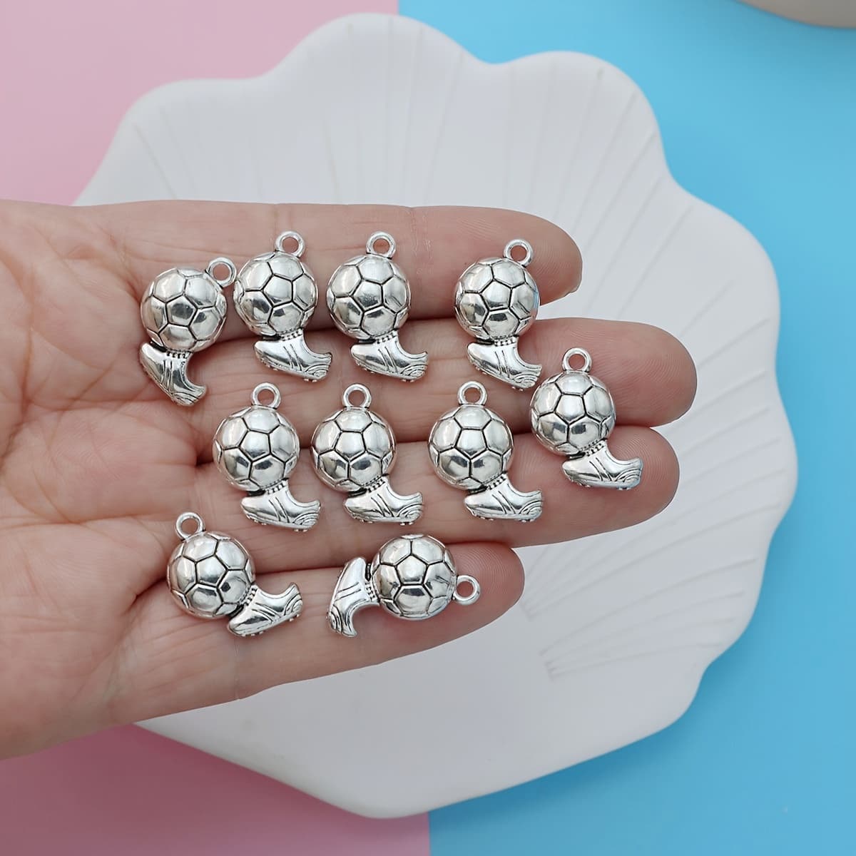 TEMU 10pcs/lot Plated Silvery Football Charm Pendant Fit Bracelet Jewelry Diy Making Accessories 22x12mm