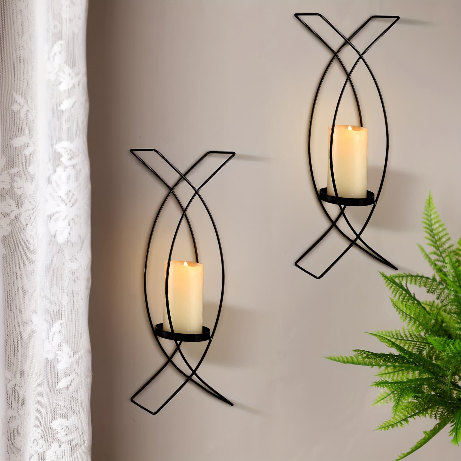 TEMU Set Of 2 Metal Wall-mounted Candle Holders, Ideal For Decorating Living Rooms, Bedrooms, And Dining Areas (in Black)