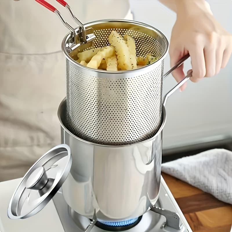 TEMU 1-set 3pcs Stainless Steel Deep Fryer Set, Multi-use Frying Pans - Ideal For Home Kitchens, Family & Frying Fries, ,