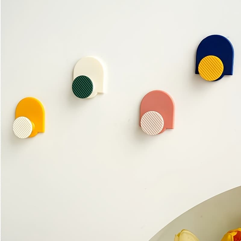 TEMU Set Of 4 Fashionable Nordic Style Wall-mounted Utility Hooks, Plastic Material, Without Drilling - Assorted Colors