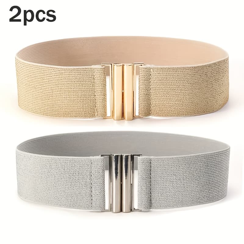 TEMU 2pcs Fashionable Wide Belt For Women And, European And American Stylish Casual Elastic Waist Belt, Matching Belt For Coat And Dress