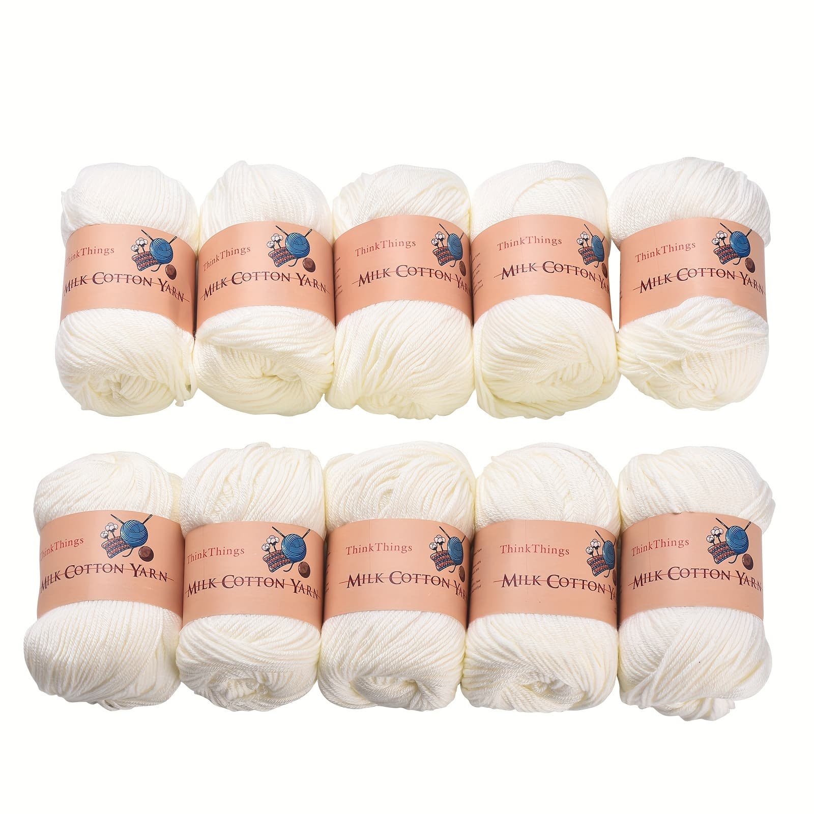 TEMU Handmade Diy Material, 10-ply Knitted Yarn, 500g, Creamy White