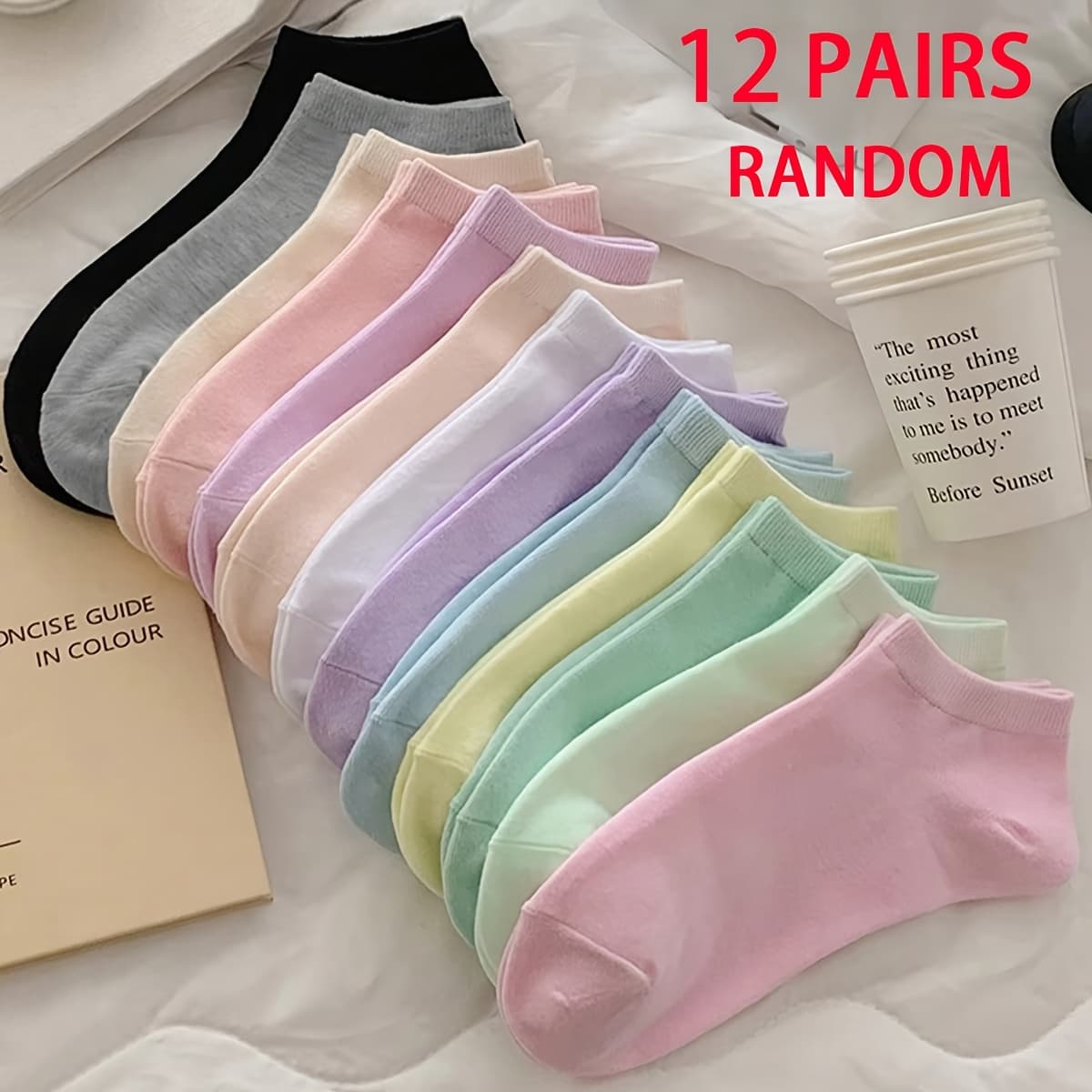 TEMU Mixed -pair Pack Solid Color No-show Socks, Random Color Assortment, Unisex For Outfits