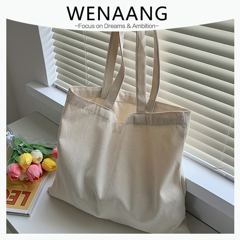 TEMU 1pc High-quality Women Men Handbags Canvas Tote Bags Reusable Grocery High Capacity Shopping Bag