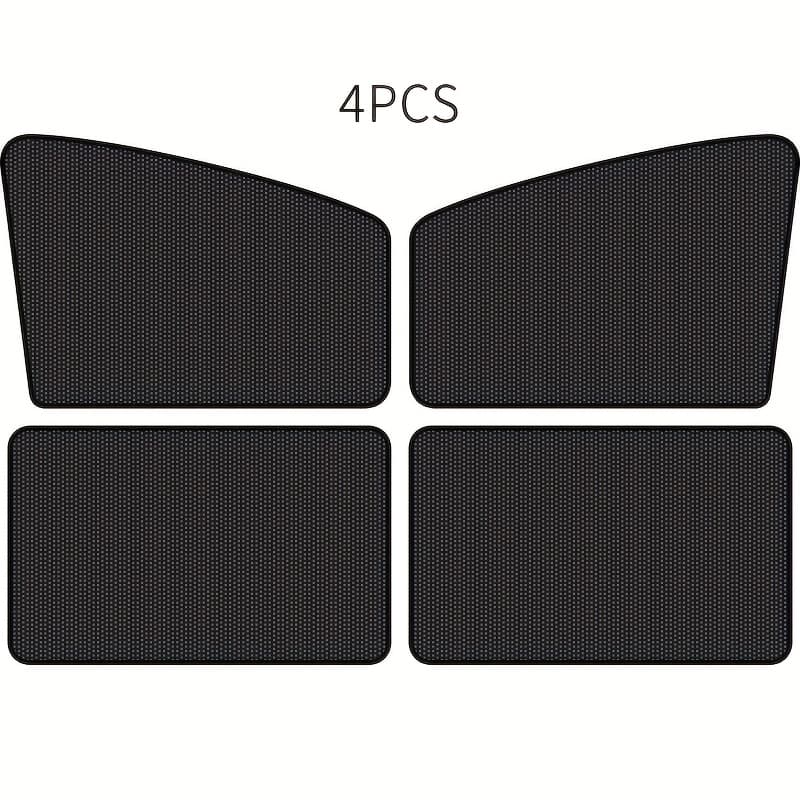 TEMU 4pcs Magnetic Car Sunshade Curtains - Black Mesh Design For Uv Protection, Heat Insulation, And On Windshield Or Window