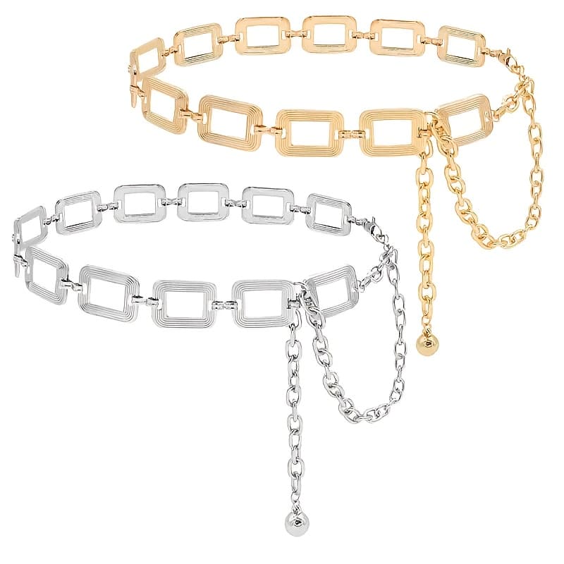 TEMU 2pcs Y2k Women's Belt - Golden + Silvery Combination, Hollow-out Square Fashion Belts - Suitable For Outfits