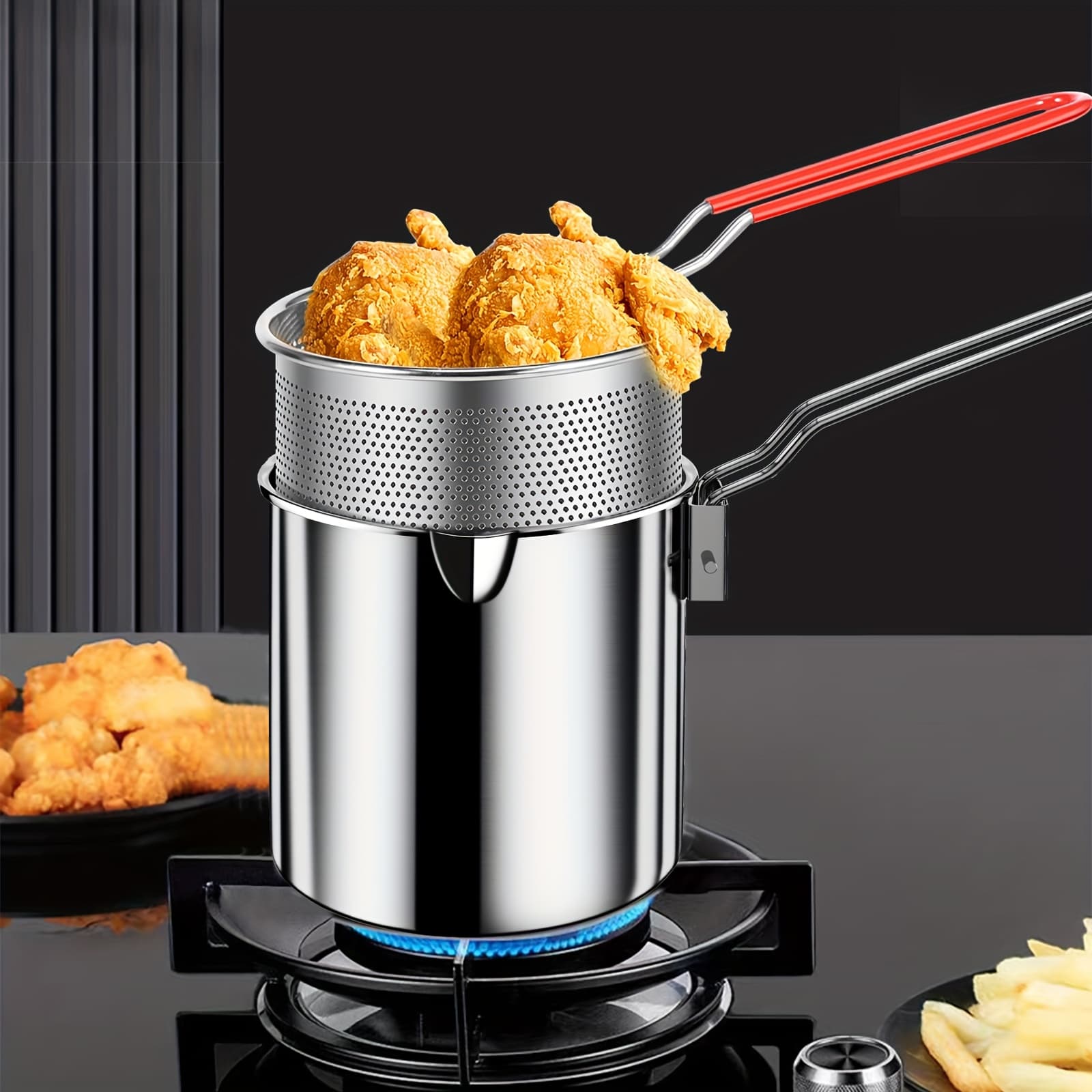 TEMU Stainless Steel Deep Fryer With Filter Rack - Compact And - Perfect For Crispy , , Fish And Chicken - Essential Kitchen Tools For