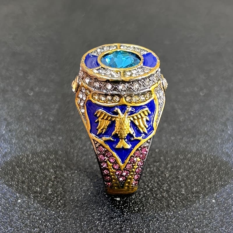 TEMU Vintage Style Warrior Ring Featuring A Double-headed Eagle Design, Enamel Elements, Synthetic Synthetic Gems Ring, Men's Retro Ring, Garnet Synthetic Gems
