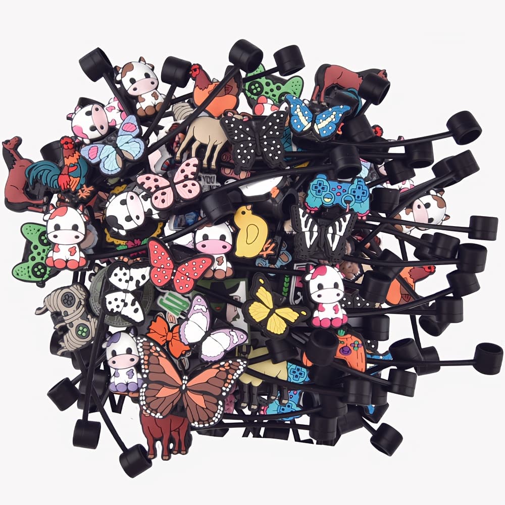TEMU Random 30pcs Cartoon Animals Drinks Food Straw Adorable Dogs Flowers Cherry Straw Topper Men Women Gifts