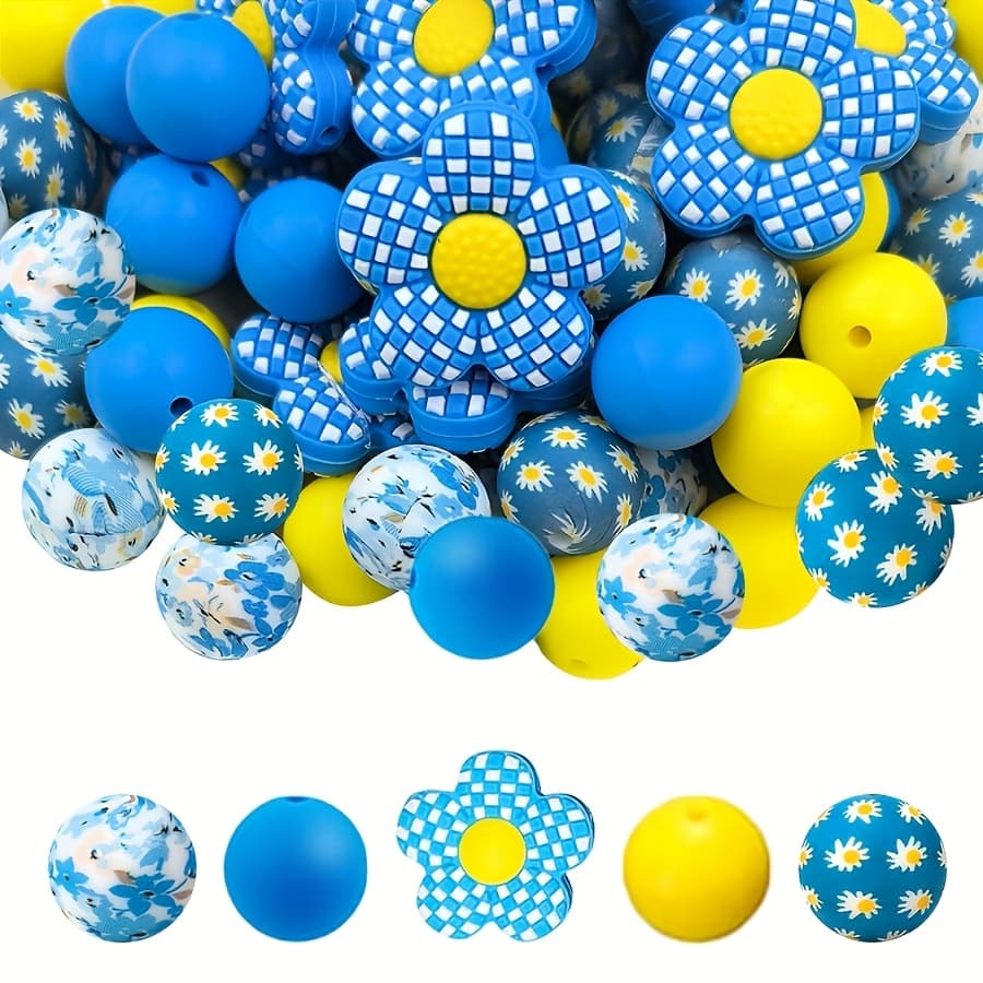 TEMU 60 Orchid-patterned Silicone Bead Set - Perfect For Diy Keychain, Bracelet And Necklace Making Accessories