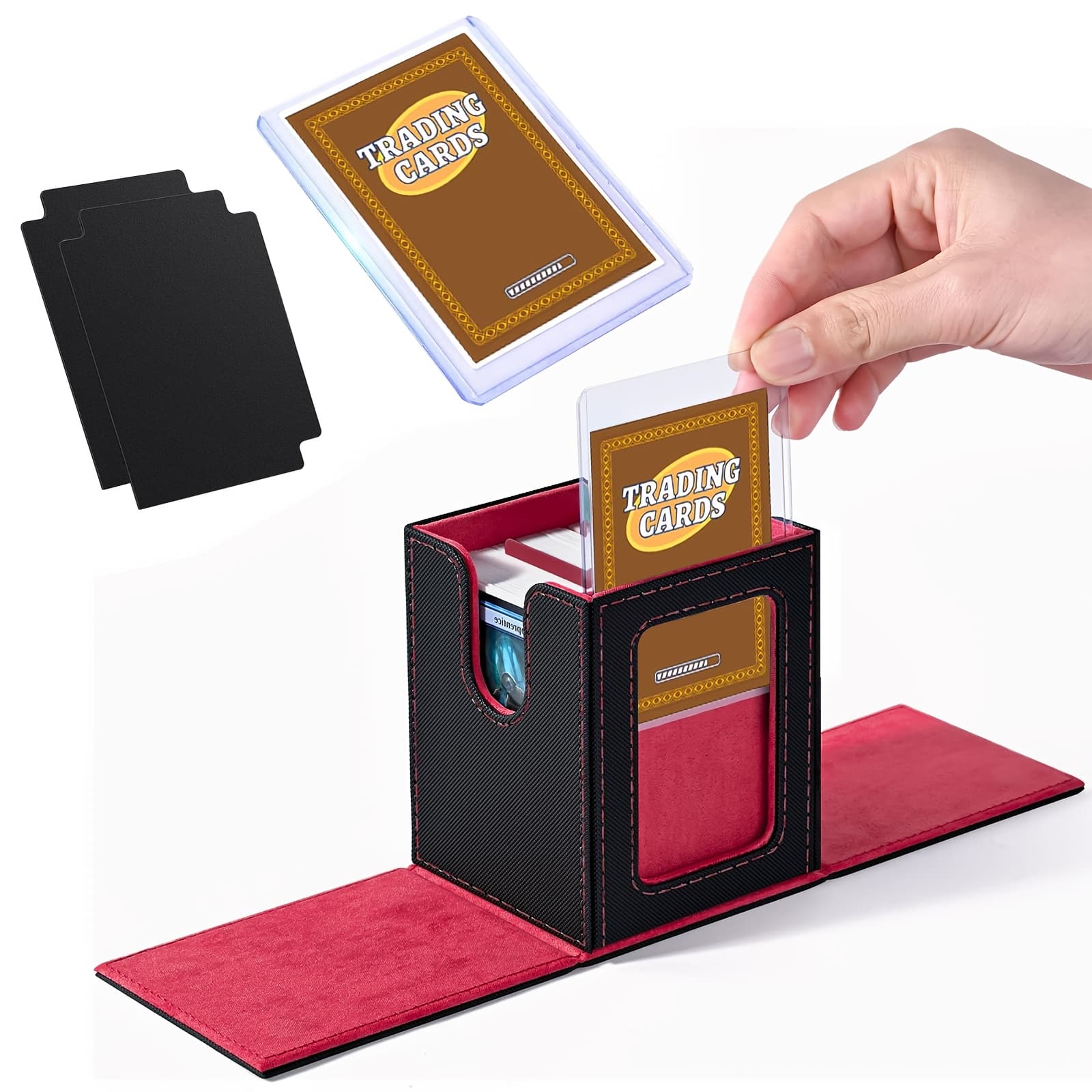 TEMU Card Deck Box With Commander Window Display, Trading Card Storage Box Holds 100 Double-sleeved Cards Suitable For Tcg/ccg/ptcg/edh/sport Cards