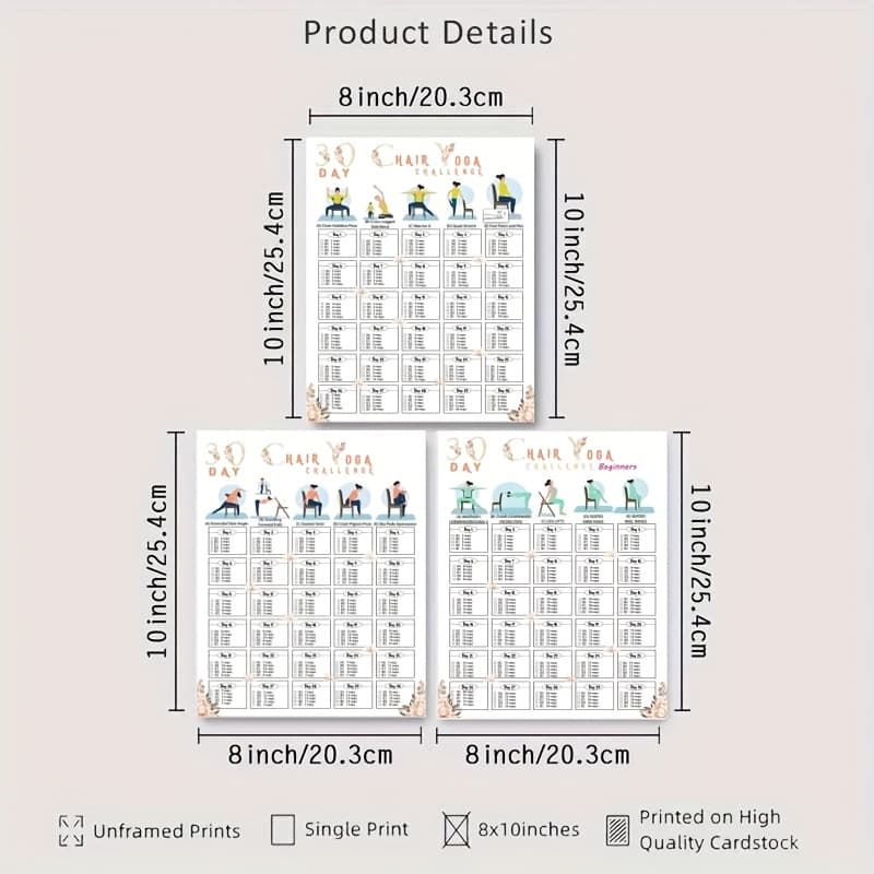 TEMU 3pcs -day Chair Yoga Posters Suitable For Yoga & Fitness - 3-poses Monthly Workout Guides, Frame-free For Beginners,, Practice, Ideal For Yoga , Gyms, For Practice Rooms, 2d Flat