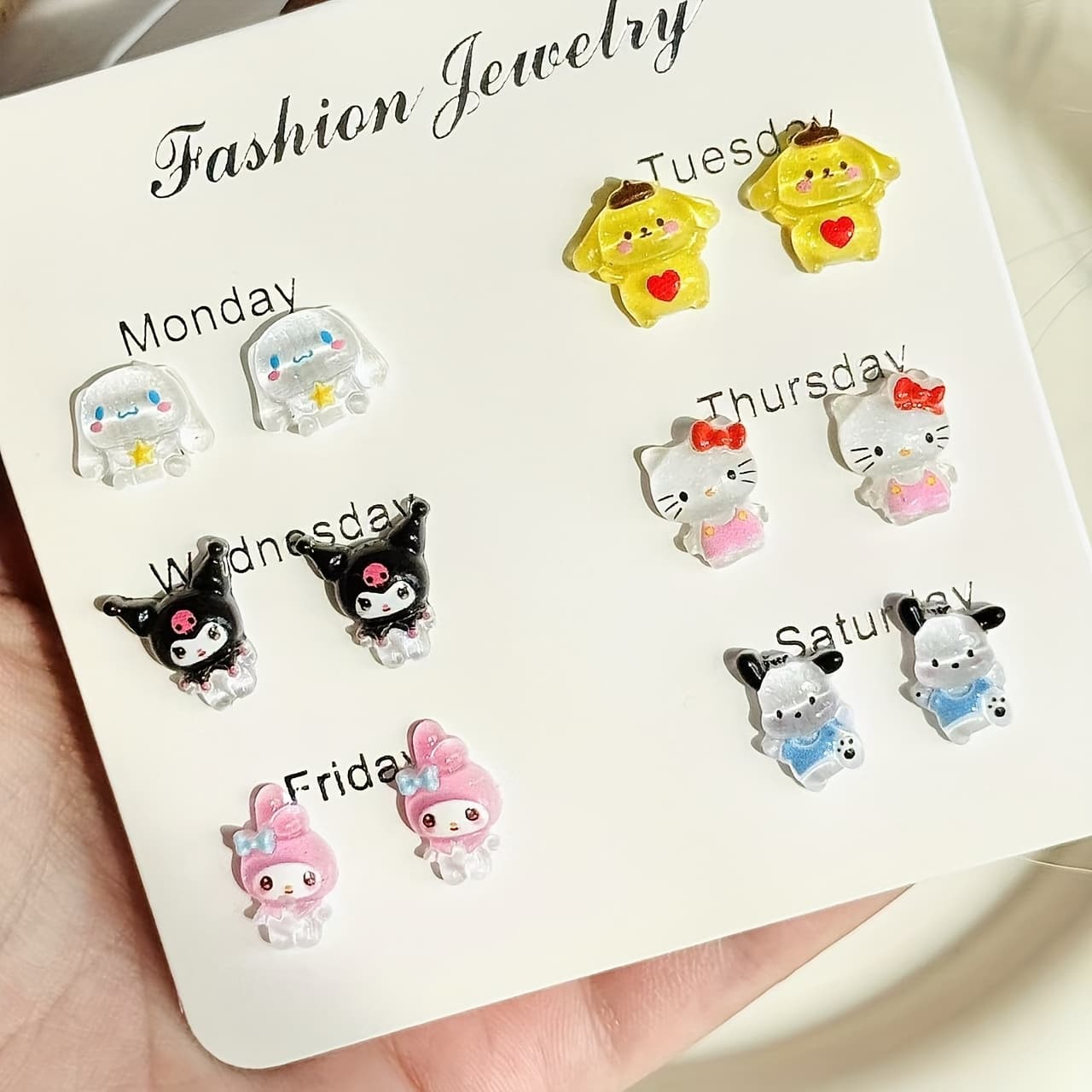 TEMU 6 Pairs Of Hello Kitty, My Melody, Cinnamoroll, Kuromi, And Frog Stud Earrings, Cartoon Anime Style Earrings, Cute Birthday Gift, Gift For Mother, Gift For Valentine, New Year's Gift